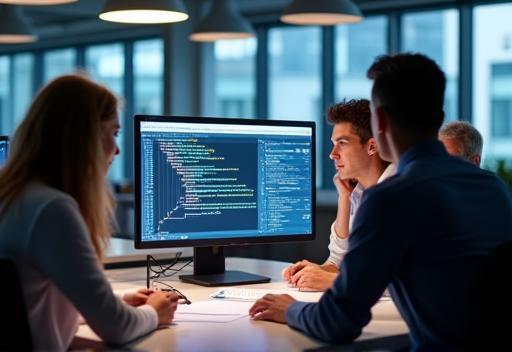 Photo of a professional team collaborating in an office setting